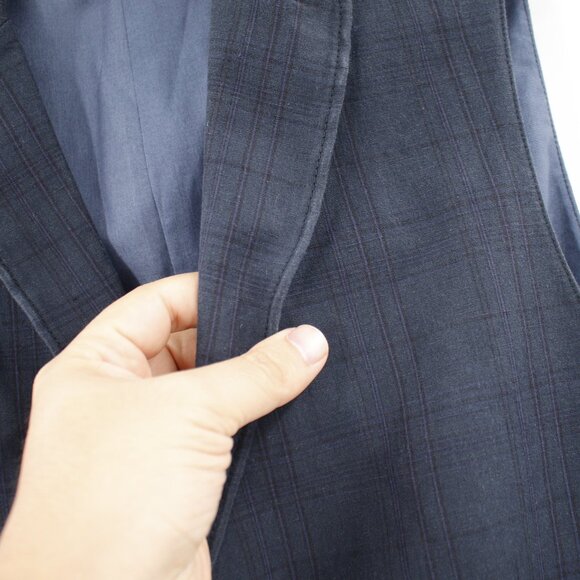 John Varvatos Vest Men 38 Linen Cotton Plaid Sleeveless Collared Waistcoat gilet - Picture 4 of 14